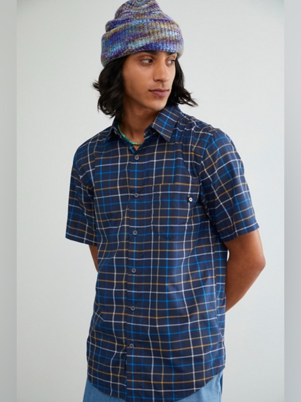 Marmot Men's Syrocco Short Sleeve Plaid Button Down Shirt Navy Blue Large